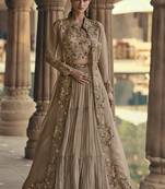 beige chinon silk embroidered ready to wear lehenga