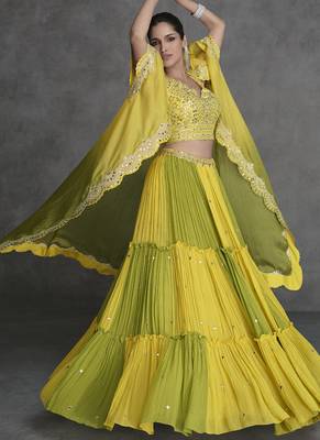 Yellow organza silk embroidered ready to wear lehenga 1