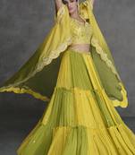 Yellow organza silk embroidered ready to wear lehenga