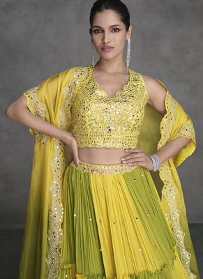 Yellow organza silk embroidered ready to wear lehenga 2