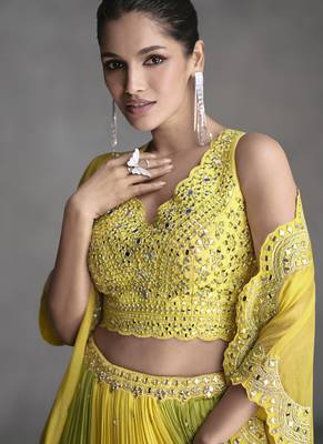 Yellow organza silk embroidered ready to wear lehenga 3