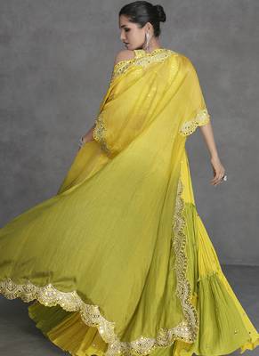 Yellow organza silk embroidered ready to wear lehenga 4
