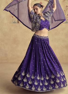 violet chinon silk embroidered ready to wear lehenga 2