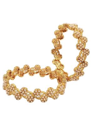  gold plated floral pearls design set of 2 bangle set 2