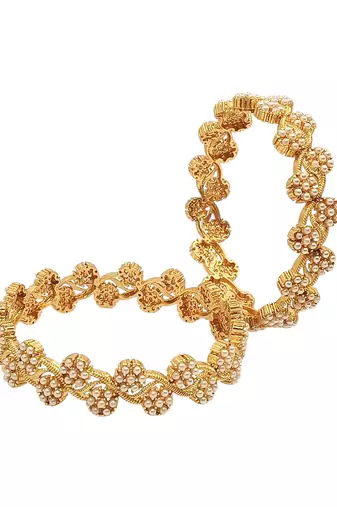  gold plated floral pearls design set of 2 bangle set