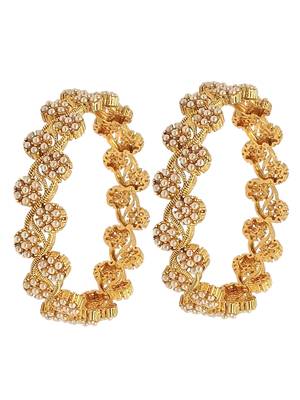  gold plated floral pearls design set of 2 bangle set 3