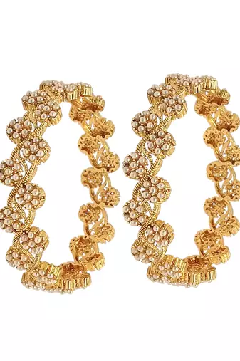  gold plated floral pearls design set of 2 bangle set