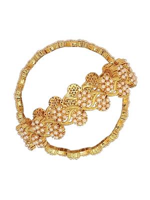  gold plated floral pearls design set of 2 bangle set 4