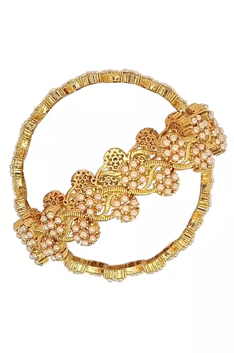  gold plated floral pearls design set of 2 bangle set