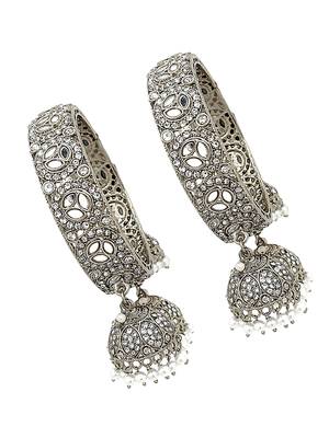  set of 2 silver plated mirror studded jhumki latkan bangle set 4