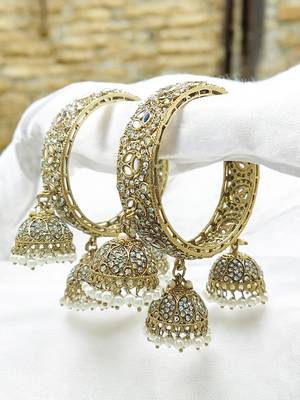  set of 2 gold plated mirror studded jhumki latkan bangle set 1