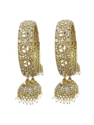  set of 2 gold plated mirror studded jhumki latkan bangle set 2