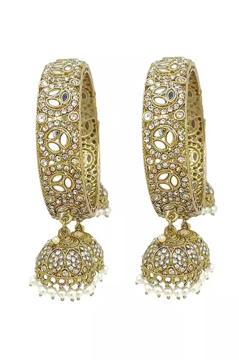  set of 2 gold plated mirror studded jhumki latkan bangle set