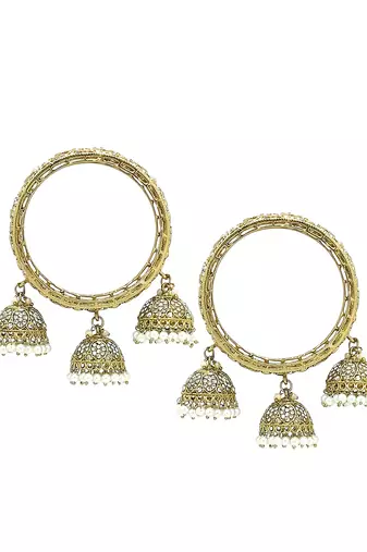  set of 2 gold plated mirror studded jhumki latkan bangle set