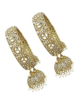  set of 2 gold plated mirror studded jhumki latkan bangle set 4