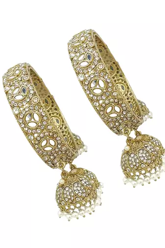  set of 2 gold plated mirror studded jhumki latkan bangle set