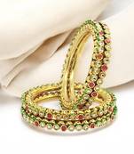  traditional set of 4 gold plated red green kundan studded bangle set