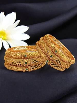  set of 6 gold plated red green studded bangle set 1