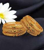  set of 6 gold plated red green studded bangle set