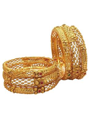  set of 6 gold plated red green studded bangle set 2