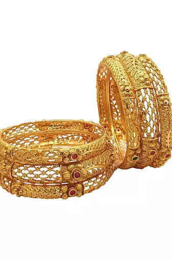  set of 6 gold plated red green studded bangle set