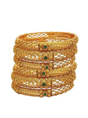  set of 6 gold plated red green studded bangle set 3