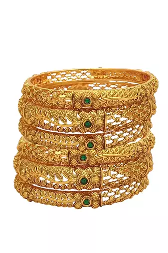  set of 6 gold plated red green studded bangle set