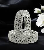  set of 2 silver plated cubic zirconia studded broad bangle set