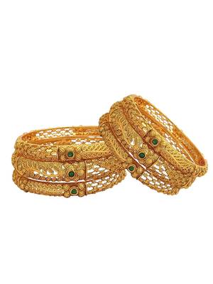  set of 6 gold plated red green studded bangle set 4