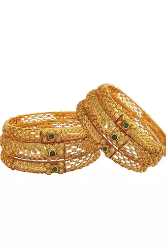  set of 6 gold plated red green studded bangle set