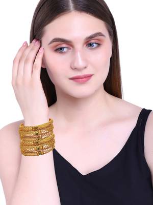  set of 6 gold plated red green studded bangle set 5