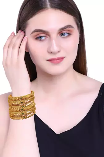  set of 6 gold plated red green studded bangle set