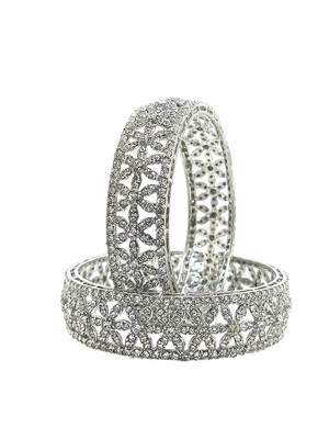  set of 2 silver plated cubic zirconia studded broad bangle set 4