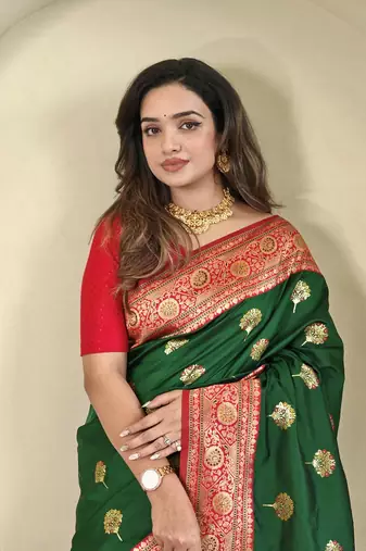 Green Rich Banarasi Silk blend Saree