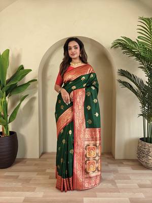 Green Rich Banarasi Silk blend Saree 1