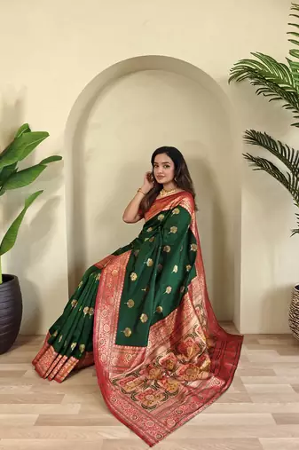 Green Rich Banarasi Silk blend Saree