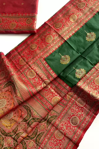 Green Rich Banarasi Silk blend Saree