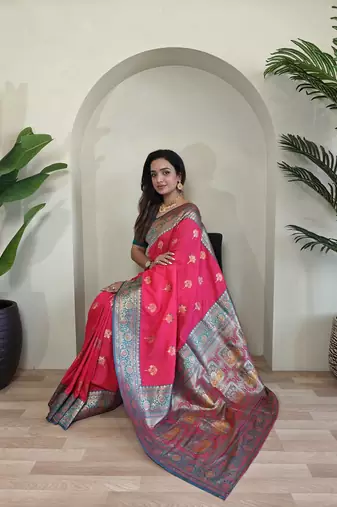 Hot Pink Rich Banarasi Silk blend Saree