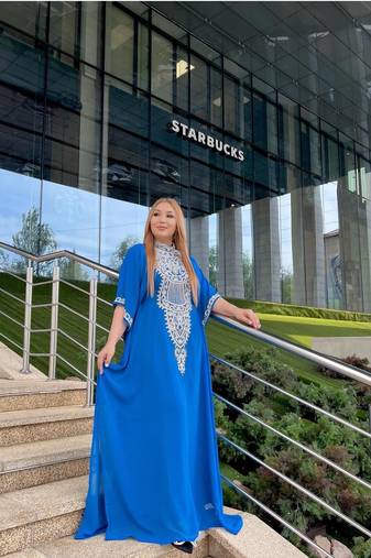 Blue Moroccan Dubai Kaftans Farasha Abaya Dress Very Fancy Long Gown 