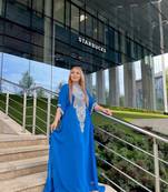 Blue Moroccan Dubai Kaftans Farasha Abaya Dress Very Fancy Long Gown 
