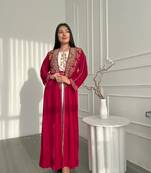 Red Moroccan Dubai Kaftans Farasha Abaya Dress Very Fancy Long Gown