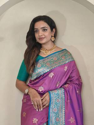 Light Plum Rich Banarasi Silk blend Saree 1