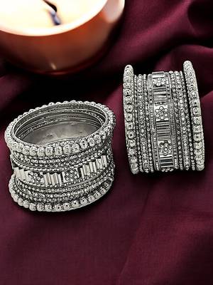  silver oxidised stone studded handcrafted chuda set 1