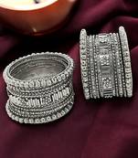  silver oxidised stone studded handcrafted chuda set