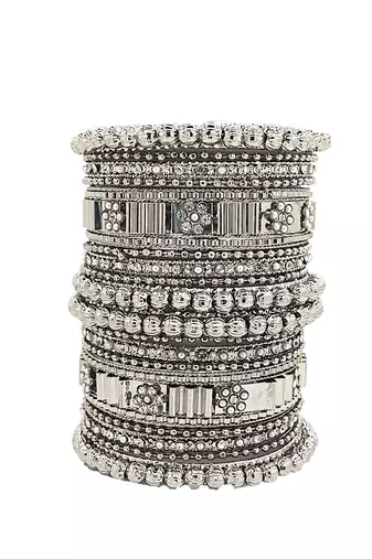  silver oxidised stone studded handcrafted chuda set