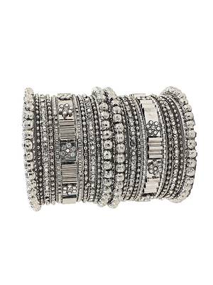  silver oxidised stone studded handcrafted chuda set 3