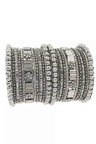  silver oxidised stone studded handcrafted chuda set