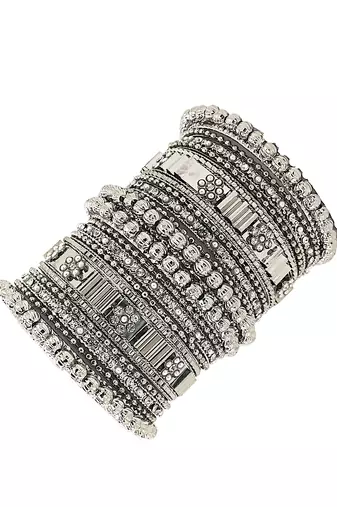  silver oxidised stone studded handcrafted chuda set