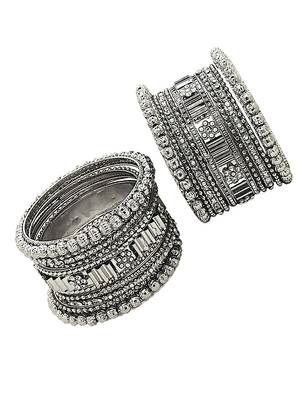  silver oxidised stone studded handcrafted chuda set 5