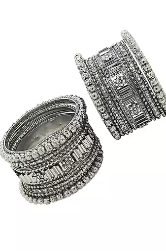  silver oxidised stone studded handcrafted chuda set